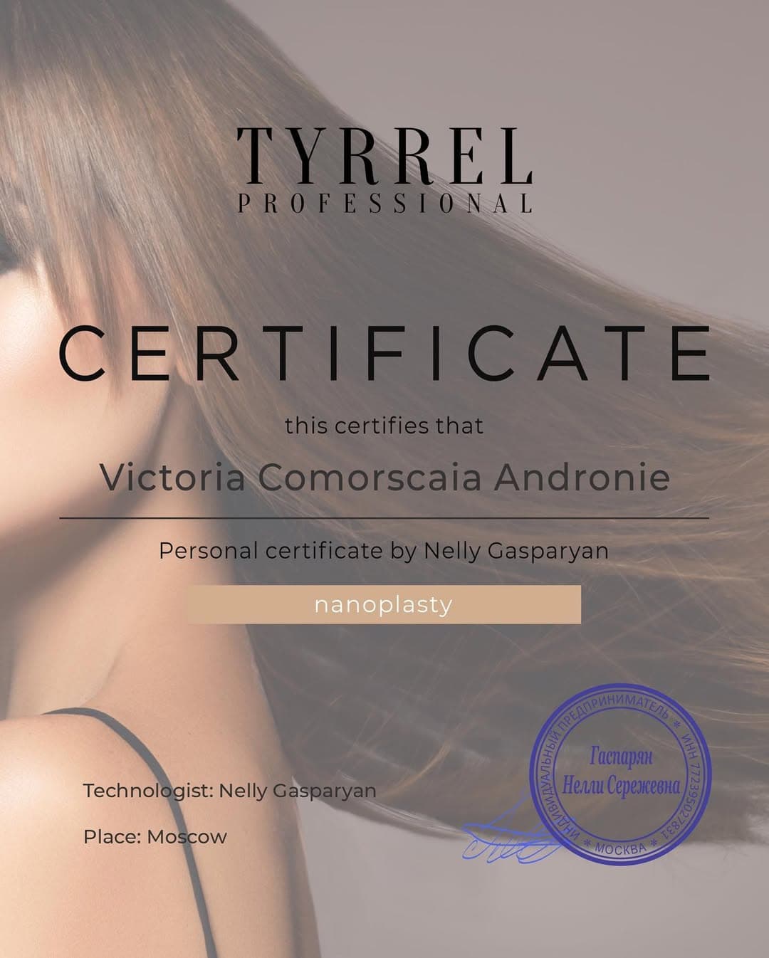 Certificato 2 — formazione professionale Victoria's Hair Spa