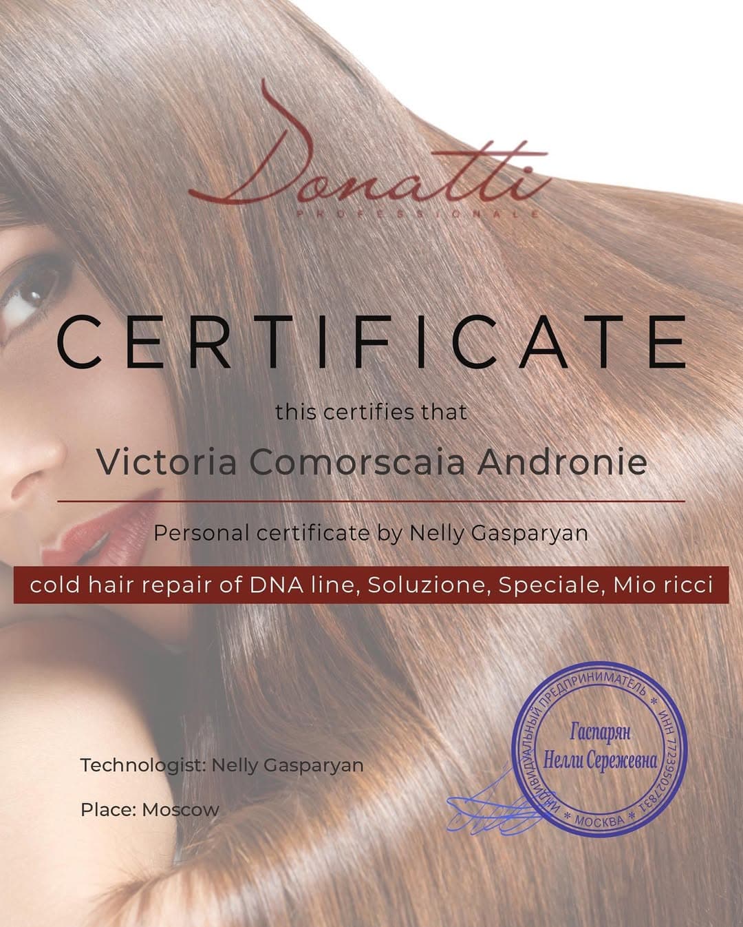 Certificato 3 — formazione professionale Victoria's Hair Spa